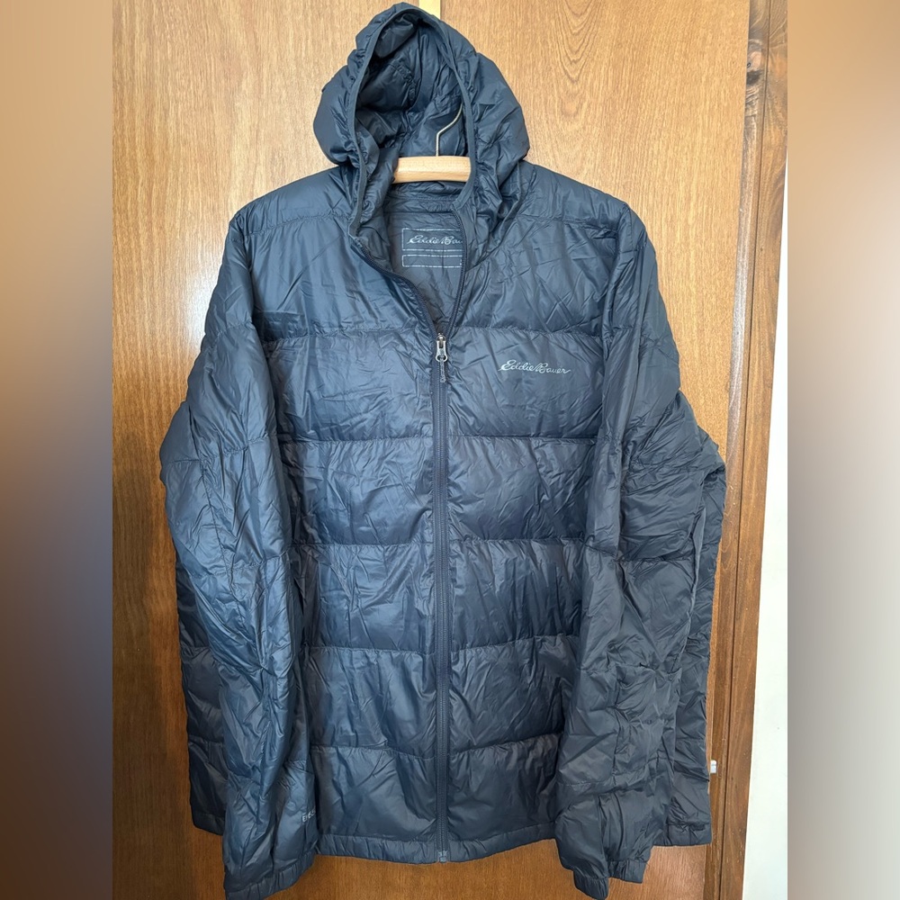Eddie Bauer Men’s Navy Blue Hooded Down Lightweight Puffer Jacket Size XXL